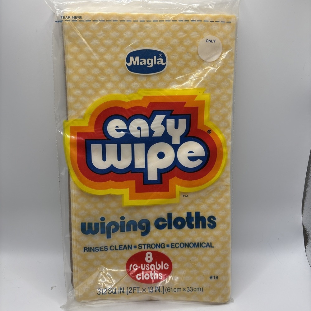 Vintage 80's Magla Easy Wipe 8ct Wiping Cloths Reusable 100% Rayon 18-701 NEW